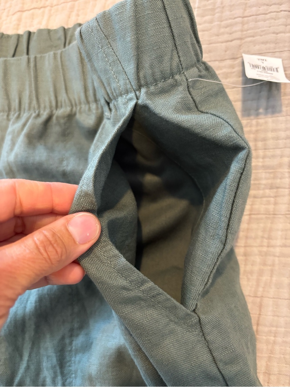 GAP Olive Green Linen Blend Straight-Leg Elastic-Waist Zip Fly Pants Comfort LT - Picture 5 of 12